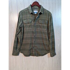 Columbia Men's Adult Sz Small Button Shirt Long Sleeve Striped Green Omni-Wick